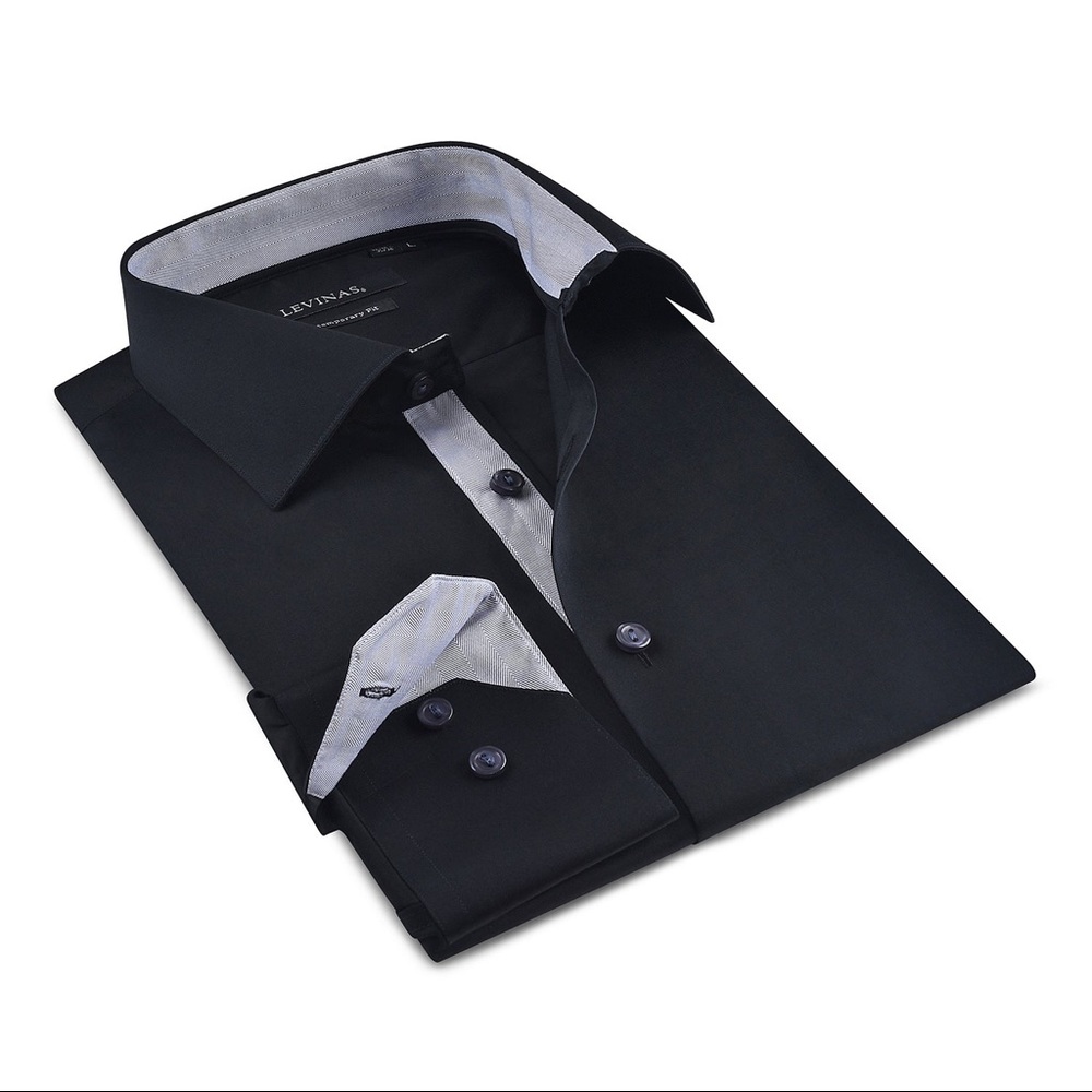 LEVINAS CONTRAST COLLAR BUTTON-UP SHIRT